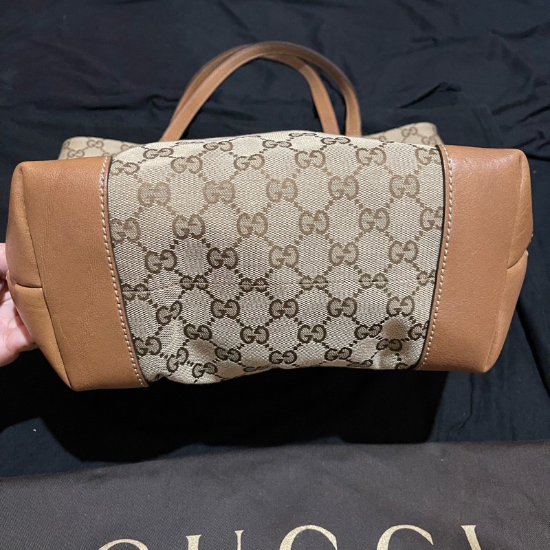 GUCCI 經典logo帆布棕色托特包 老花-2