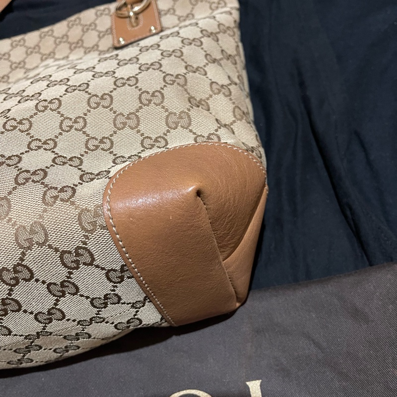 GUCCI 經典logo帆布棕色托特包 老花-8