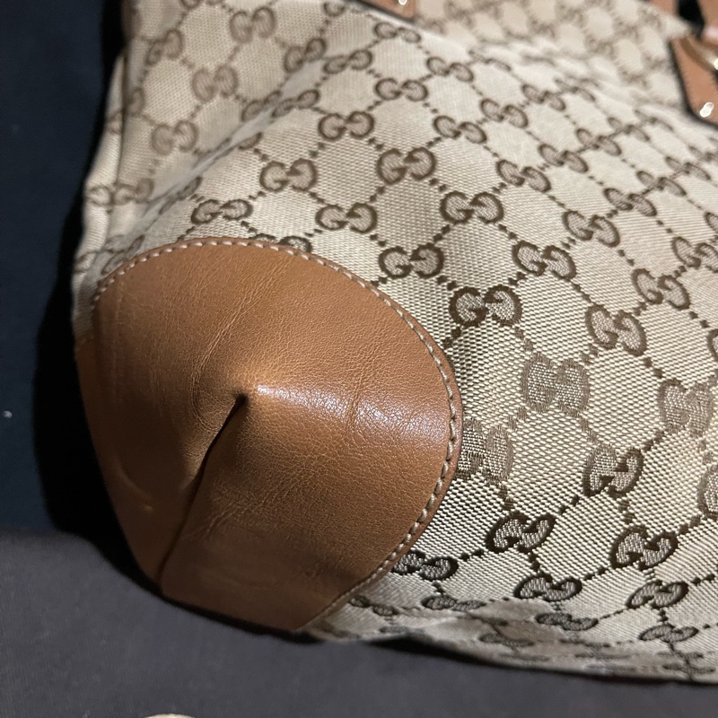 GUCCI 經典logo帆布棕色托特包 老花-9