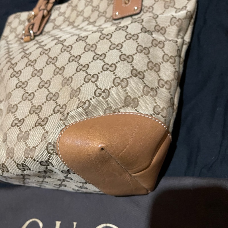 GUCCI 經典logo帆布棕色托特包 老花-10