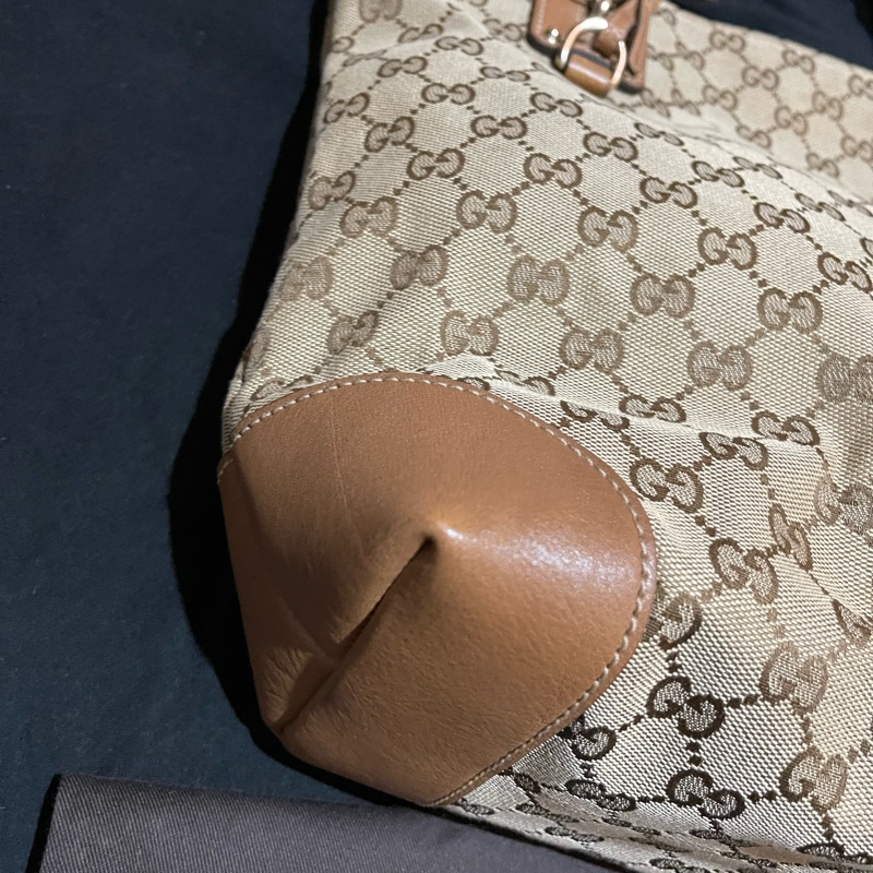GUCCI 經典logo帆布棕色托特包 老花-11