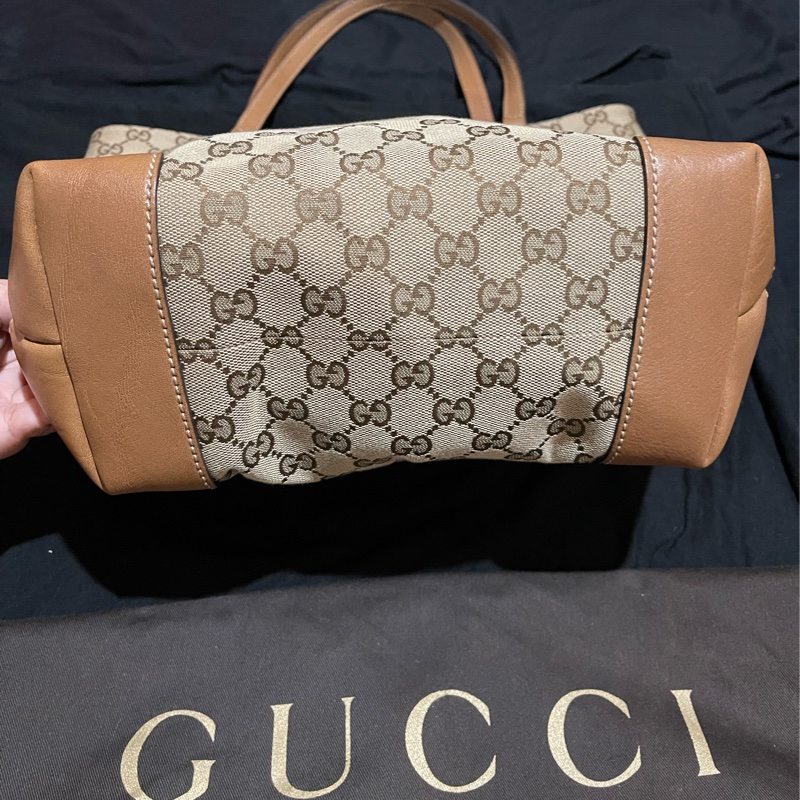 GUCCI 經典logo帆布棕色托特包 老花-12
