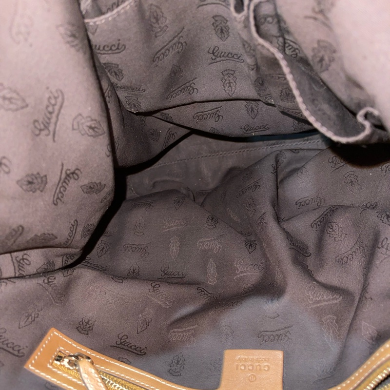 GUCCI 經典logo帆布棕色托特包 老花-14