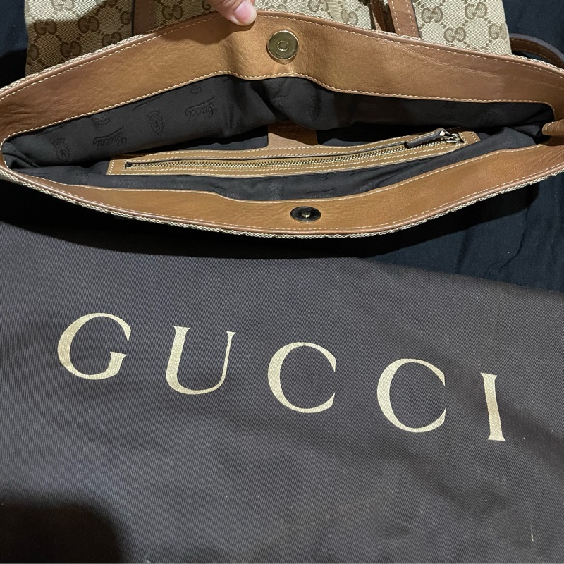 GUCCI 經典logo帆布棕色托特包 老花-15