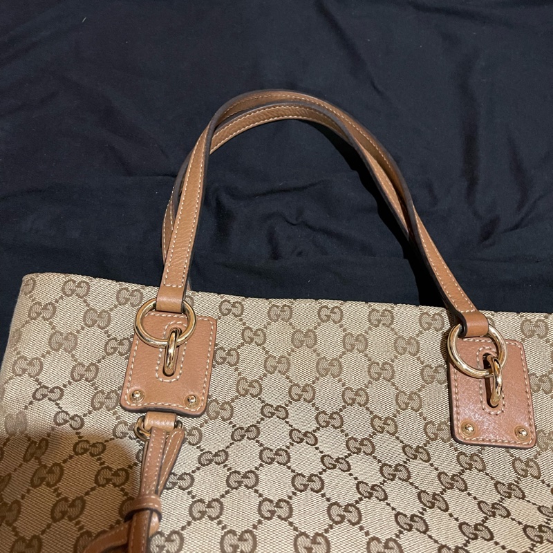 GUCCI 經典logo帆布棕色托特包 老花-16