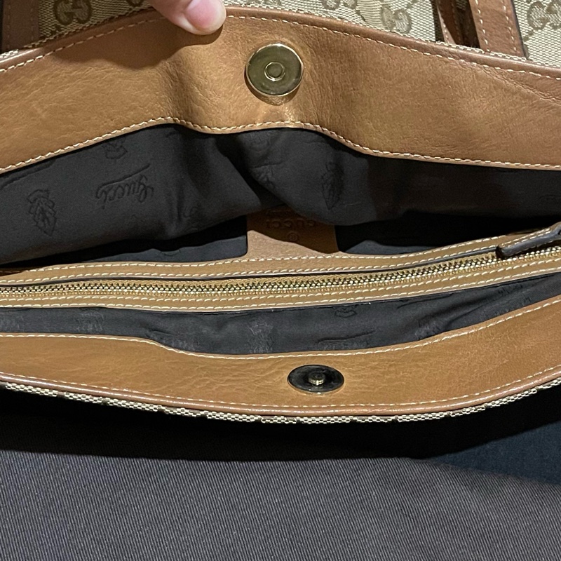 GUCCI 經典logo帆布棕色托特包 老花-19