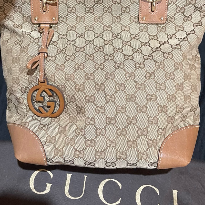 GUCCI 經典logo帆布棕色托特包 老花-20