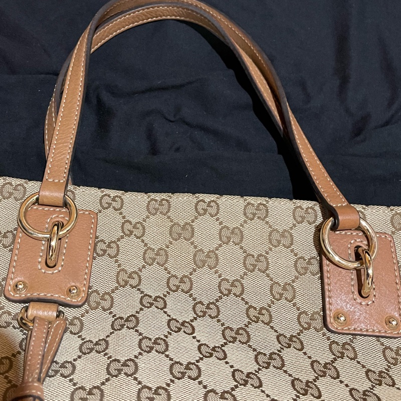 GUCCI 經典logo帆布棕色托特包 老花-24