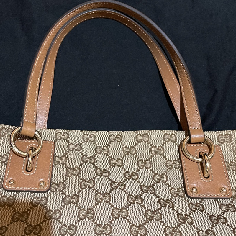 GUCCI 經典logo帆布棕色托特包 老花-25