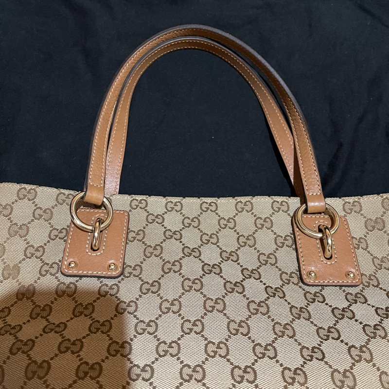 GUCCI 經典logo帆布棕色托特包 老花-35