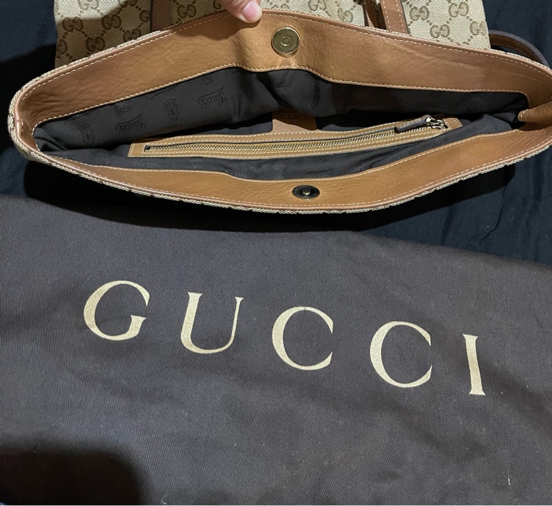 GUCCI 經典logo帆布棕色托特包 老花-41