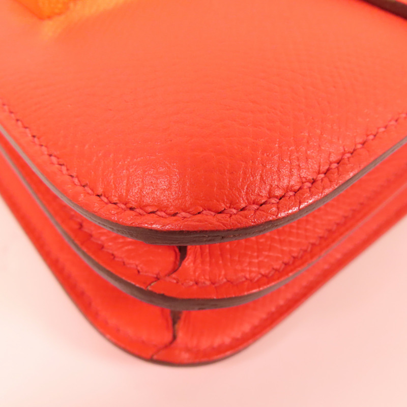 HERMES Epsom皮革Constance Mini金扣肩背袋Red-6