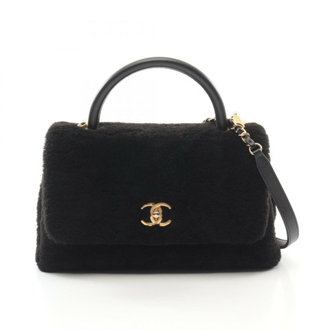 CHANEL Coco Handle Flap Matelasse 手提包 Mouton 女款 黑色
