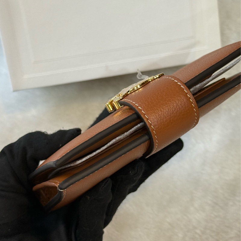 Nino 凱旋金釦牛皮二折中夾(棕褐色)-8