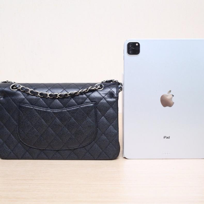 CHANEL(香奈兒) CF 口蓋包 中號 25.5cm 黑色 荔枝 13開 銀扣-2