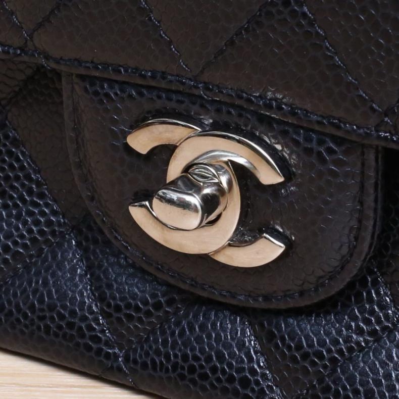 CHANEL(香奈兒) CF 口蓋包 中號 25.5cm 黑色 荔枝 13開 銀扣-5