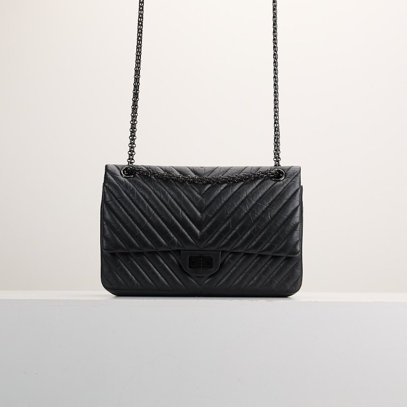 Chanel 2.55 so black大號山形紋口蓋包-0