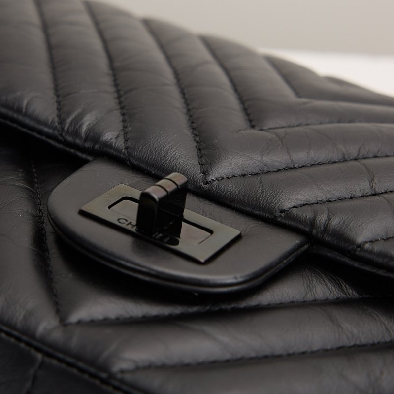 Chanel 2.55 so black大號山形紋口蓋包-14