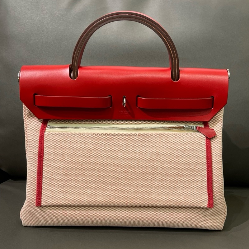 Hermes爱马仕Herbag31马鞍皮拼红色飞马-1