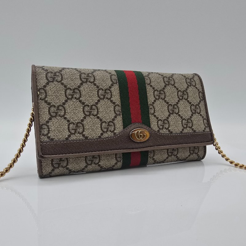 GUCCI GG OPHIDIA系列 WOC 咖色鏈條錢包-1