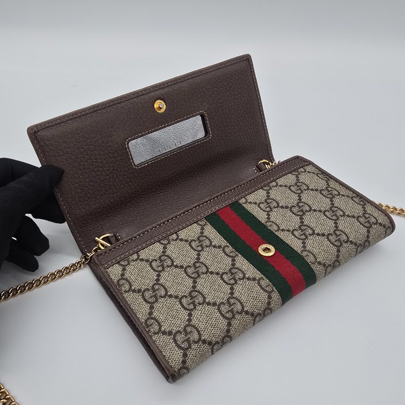 GUCCI GG OPHIDIA系列 WOC 咖色鏈條錢包-4