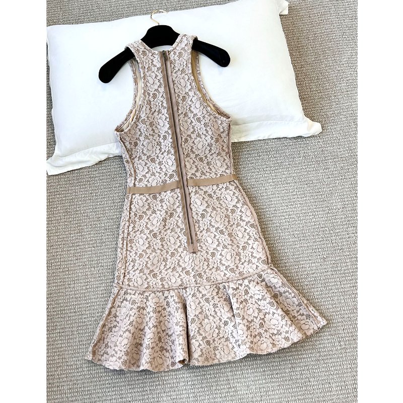 LANVIN 浪凡乾燥玫瑰粉色蕾絲魚尾洋裝 /禮服/削肩/S/36/XS/34-4