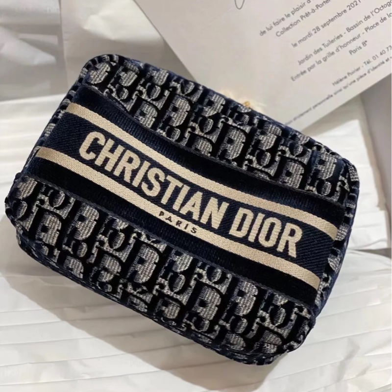 「JL精品代購」98新 Dior 老花絲絨化妝包-0