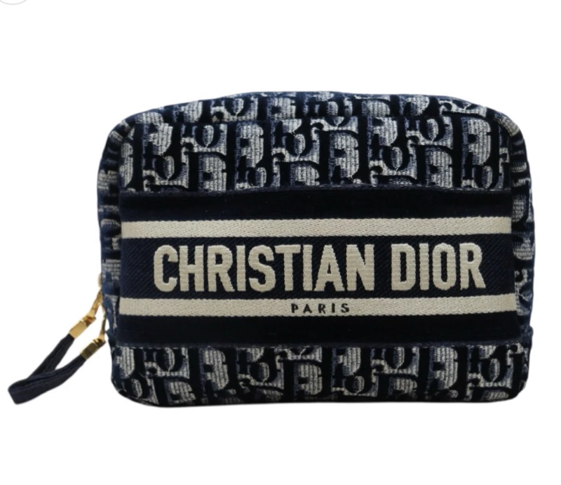 「JL精品代購」98新 Dior 老花絲絨化妝包-1
