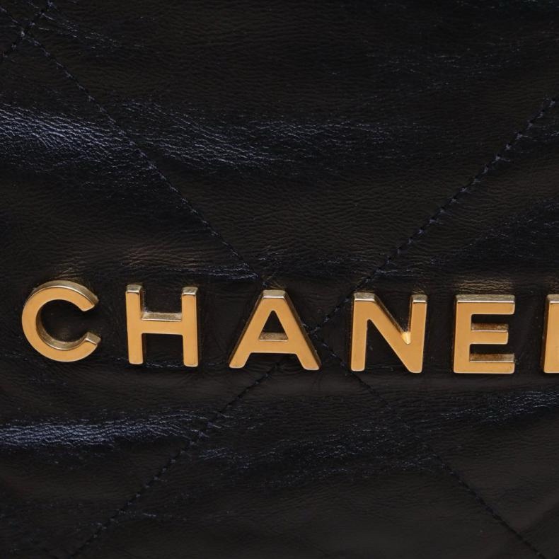 CHANEL(香奈兒) 22Bag Tote托特包 小號 30cm 黑色 晶片開 金扣-5