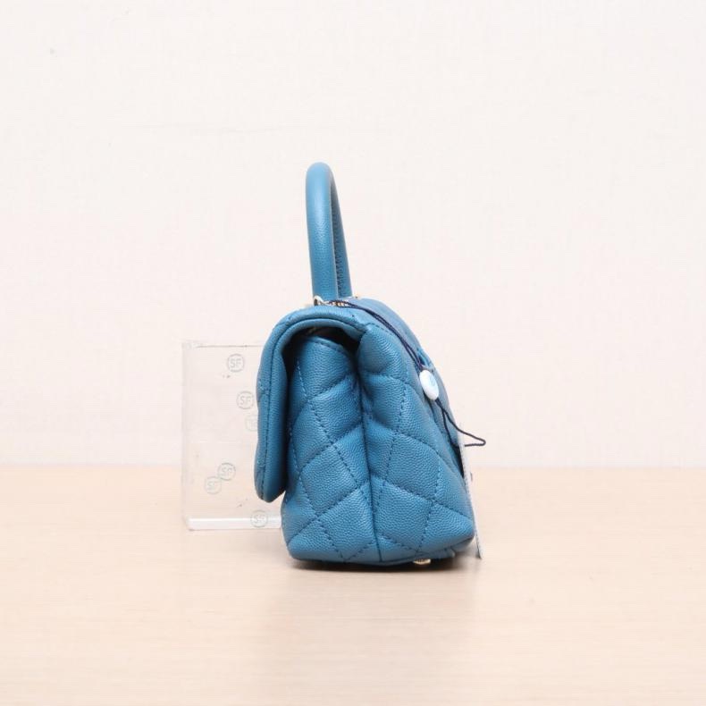 CHANEL(香奈兒) Coco Handle Mini 19cm 藍色 荔枝 30開 淺金扣-1