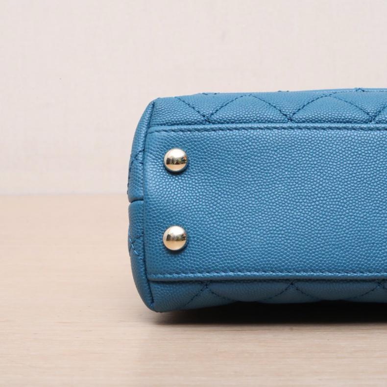 CHANEL(香奈兒) Coco Handle Mini 19cm 藍色 荔枝 30開 淺金扣-3