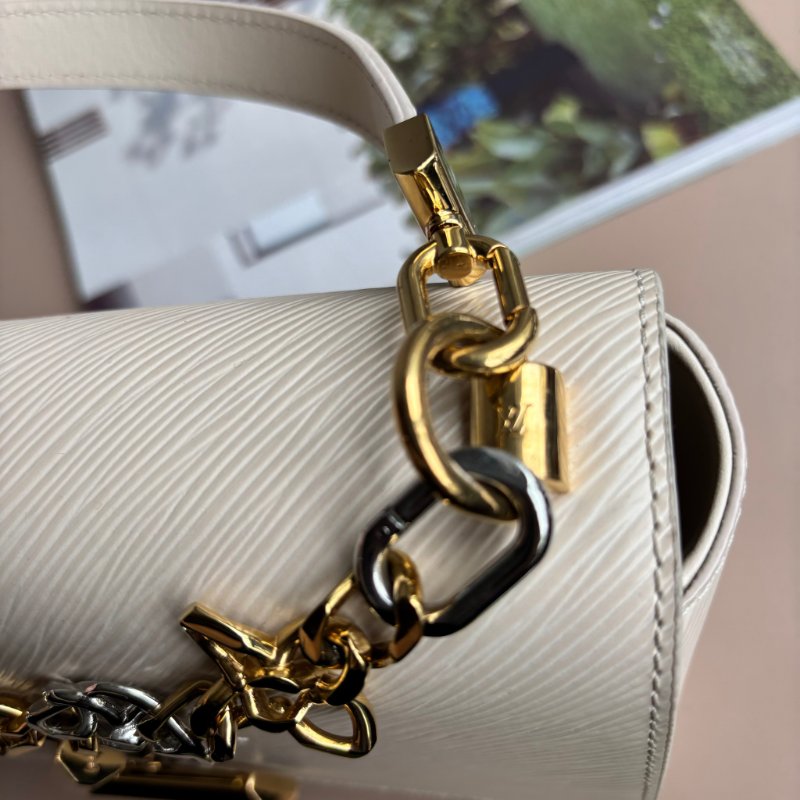 ::LOUIS VUITTON:: LV M22774 Twist白色EPI皮革金銀轉釦花卉手提鏈肩背兩用包MM-5