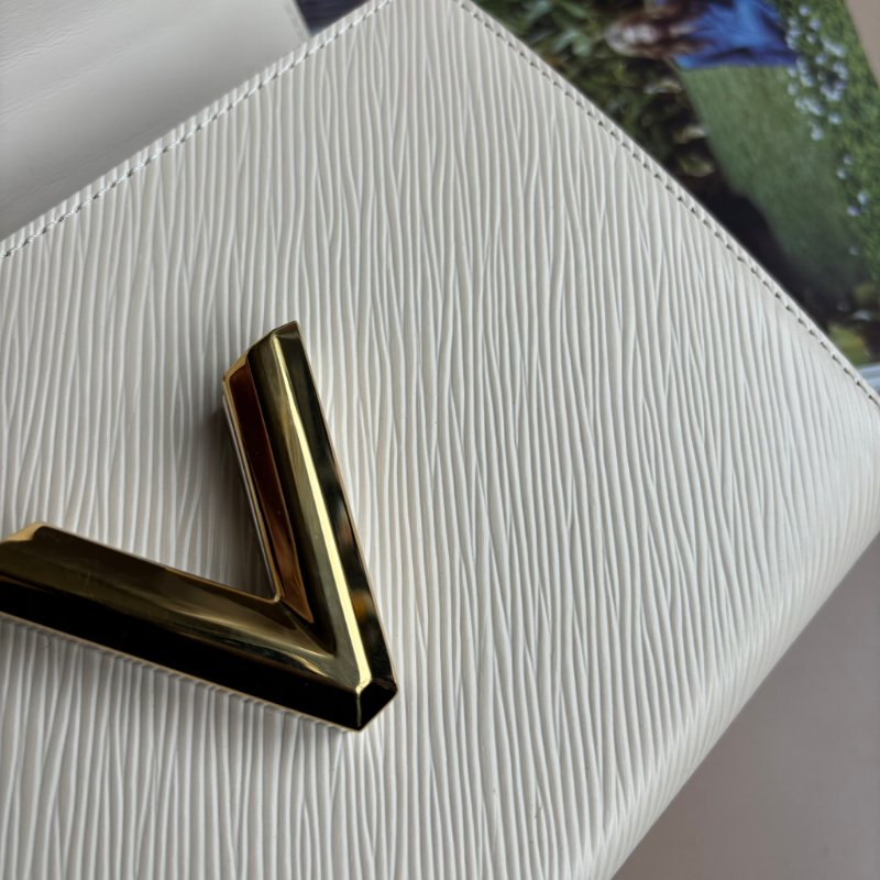 ::LOUIS VUITTON:: LV M22774 Twist白色EPI皮革金銀轉釦花卉手提鏈肩背兩用包MM-25