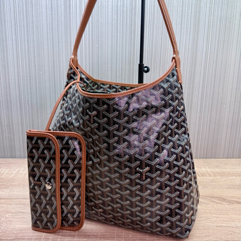 Goyard Hobo Bag 戈雅經典黑棕焦糖色肩背購物袋-5