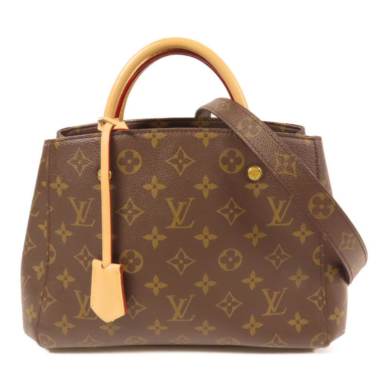 LOUIS VUITTON Monogram Montaigne BB金扣手挽肩背兩用袋棕色-0