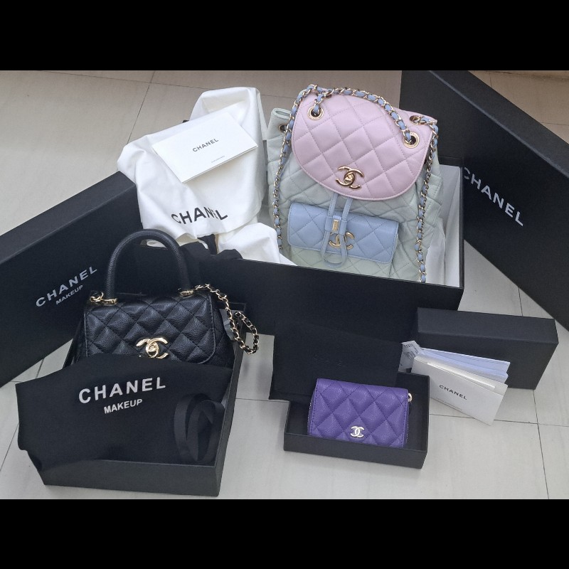 冬季耶誕好禮活動 Chanel Duma 拼色中號後背包 贈Chanel 荔枝牛皮晶片款零錢包-36