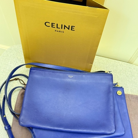 極新真品CELINE 經典Trio系列小羊皮 大款 方型三層斜背包 三重奏 單肩包 手拿包