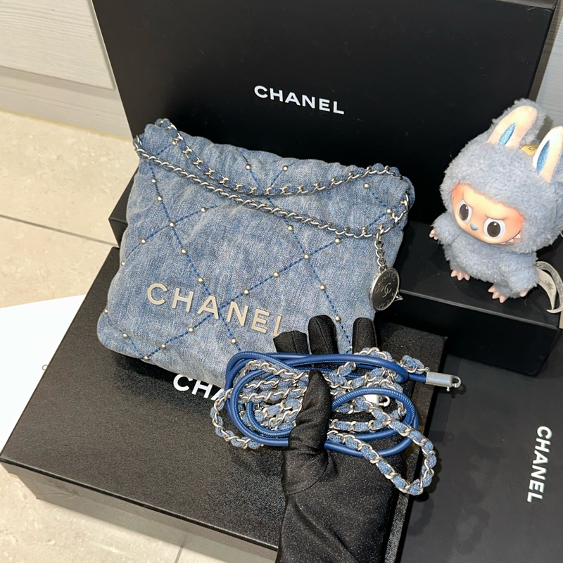 全新帶膜 大全配🈶️24年購證 芯片款❤️ 香奈兒 #22bag #mini #牛仔 #丹寧-21