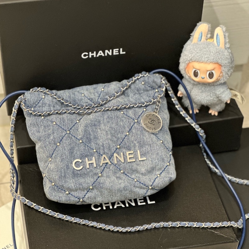 全新帶膜 大全配🈶️24年購證 芯片款❤️ 香奈兒 #22bag #mini #牛仔 #丹寧-5