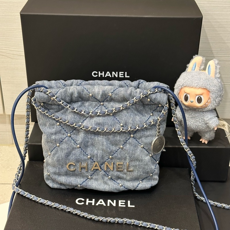 全新帶膜 大全配🈶️24年購證 芯片款❤️ 香奈兒 #22bag #mini #牛仔 #丹寧-6