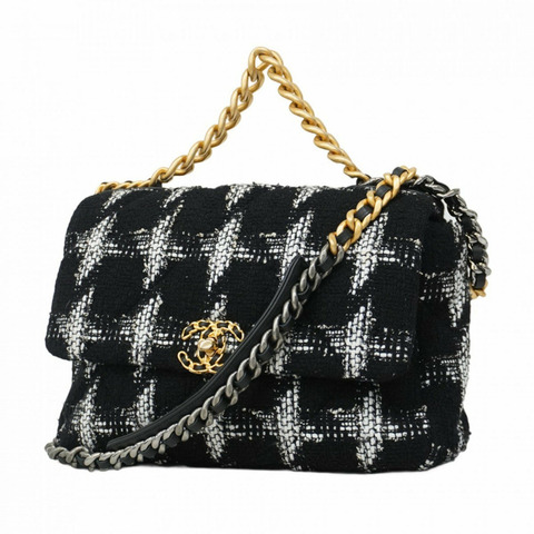 Chanel 女款斜背包 Chain 19 粗花呢 黑色 白色