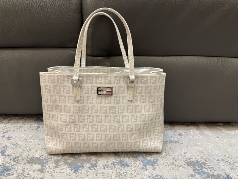 FENDI 白色經典老花圖案迷你托特包/ 手提包-1