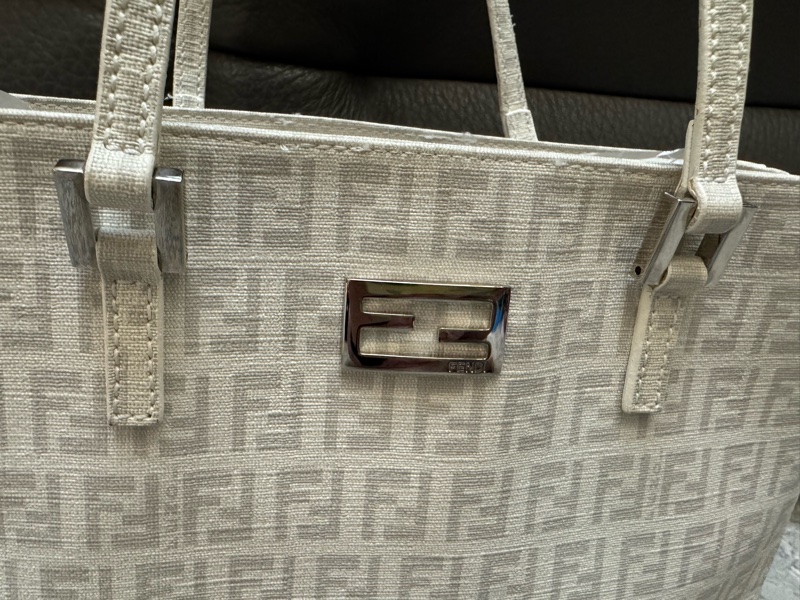 FENDI 白色經典老花圖案迷你托特包/ 手提包-3