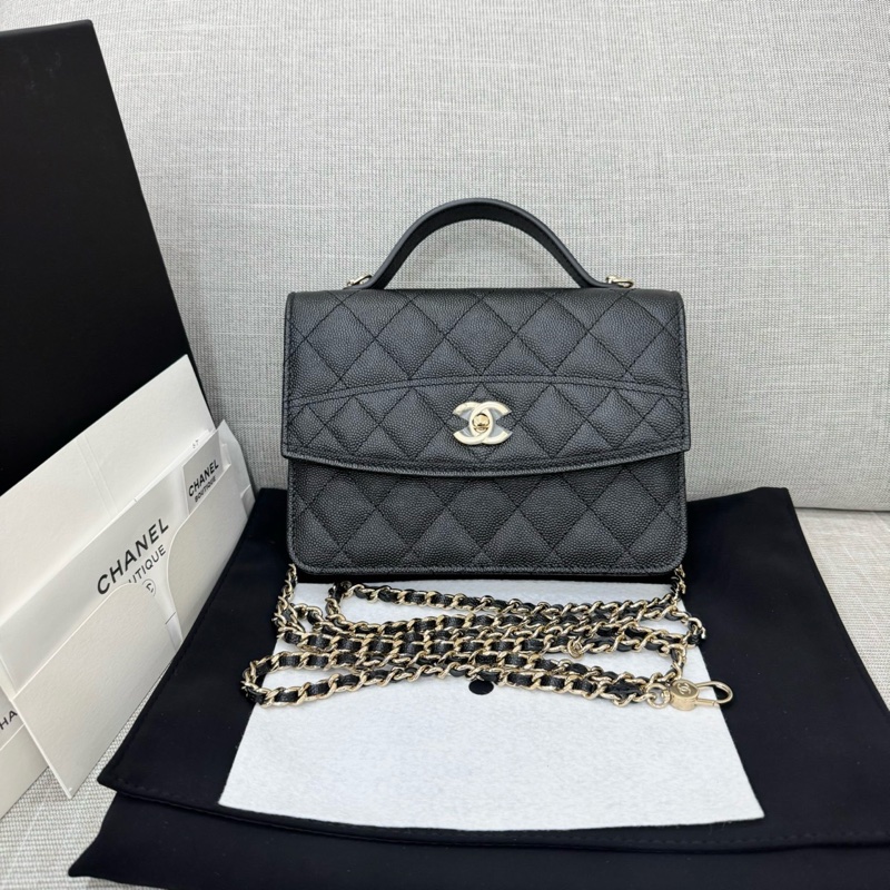 香奈兒 CHANEL 25C 荔枝牛皮郵差包 手提包 雙肩豆腐包 小書包 斜背包 WOC黑金 多種背法-0