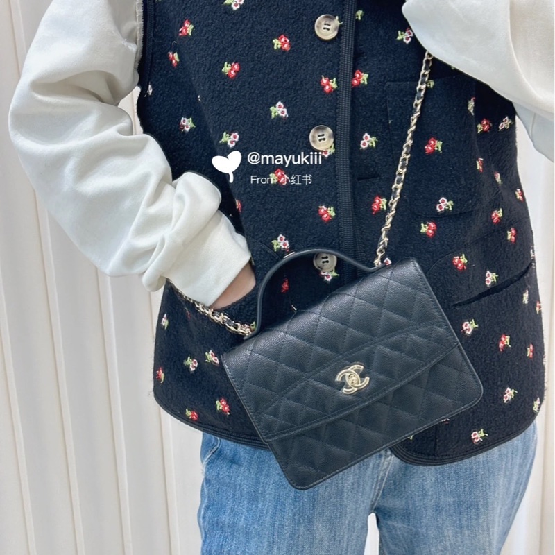 香奈兒 CHANEL 25C 荔枝牛皮郵差包 手提包 雙肩豆腐包 小書包 斜背包 WOC黑金 多種背法-4