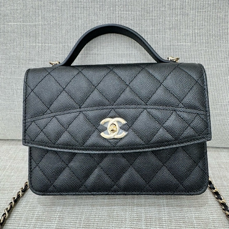 香奈兒 CHANEL 25C 荔枝牛皮郵差包 手提包 雙肩豆腐包 小書包 斜背包 WOC黑金 多種背法-7