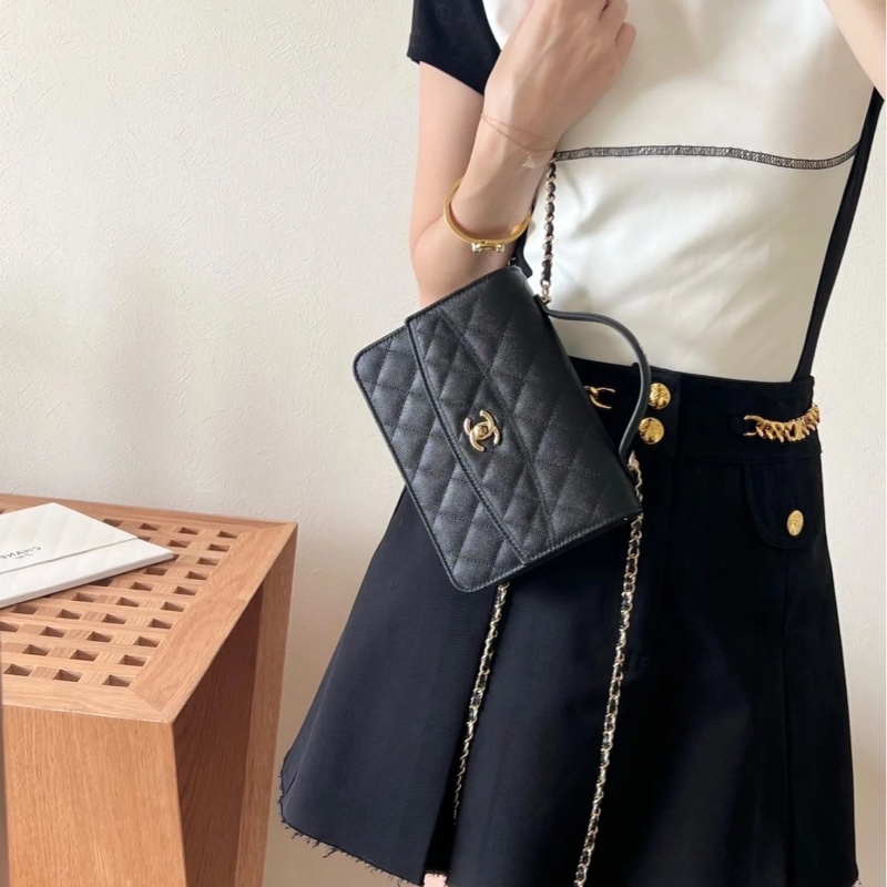 香奈兒 CHANEL 25C 荔枝牛皮郵差包 手提包 雙肩豆腐包 小書包 斜背包 WOC黑金 多種背法-31