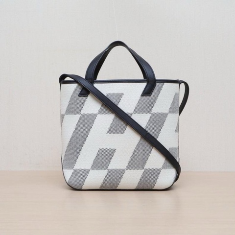 HERMES(愛馬仕) Cabas 27 89黑色 Swift皮/帆布 Z刻 無 黑白拼色