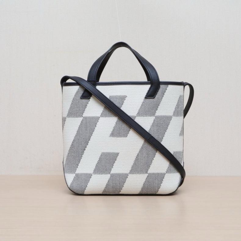HERMES(愛馬仕) Cabas 27 89黑色 Swift皮/帆布 Z刻 無 黑白拼色-0