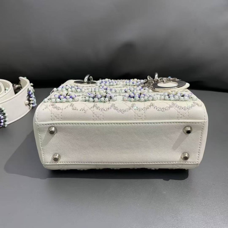 Dior迪奧三格戴妃包限量款 白色釘珠 戴妃包，2018購入-2